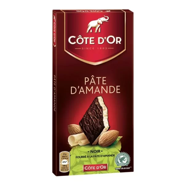 COTE D'OR Tablette de chocolat noir pâte d'amandes 150g